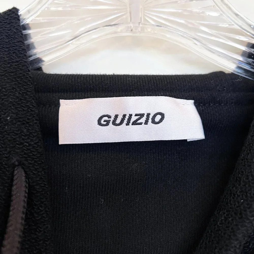 GUIZIO Black Reverse Stitch Cropped Pullover Hooded Designer Sweatshirt XS - Picture 6 of 9